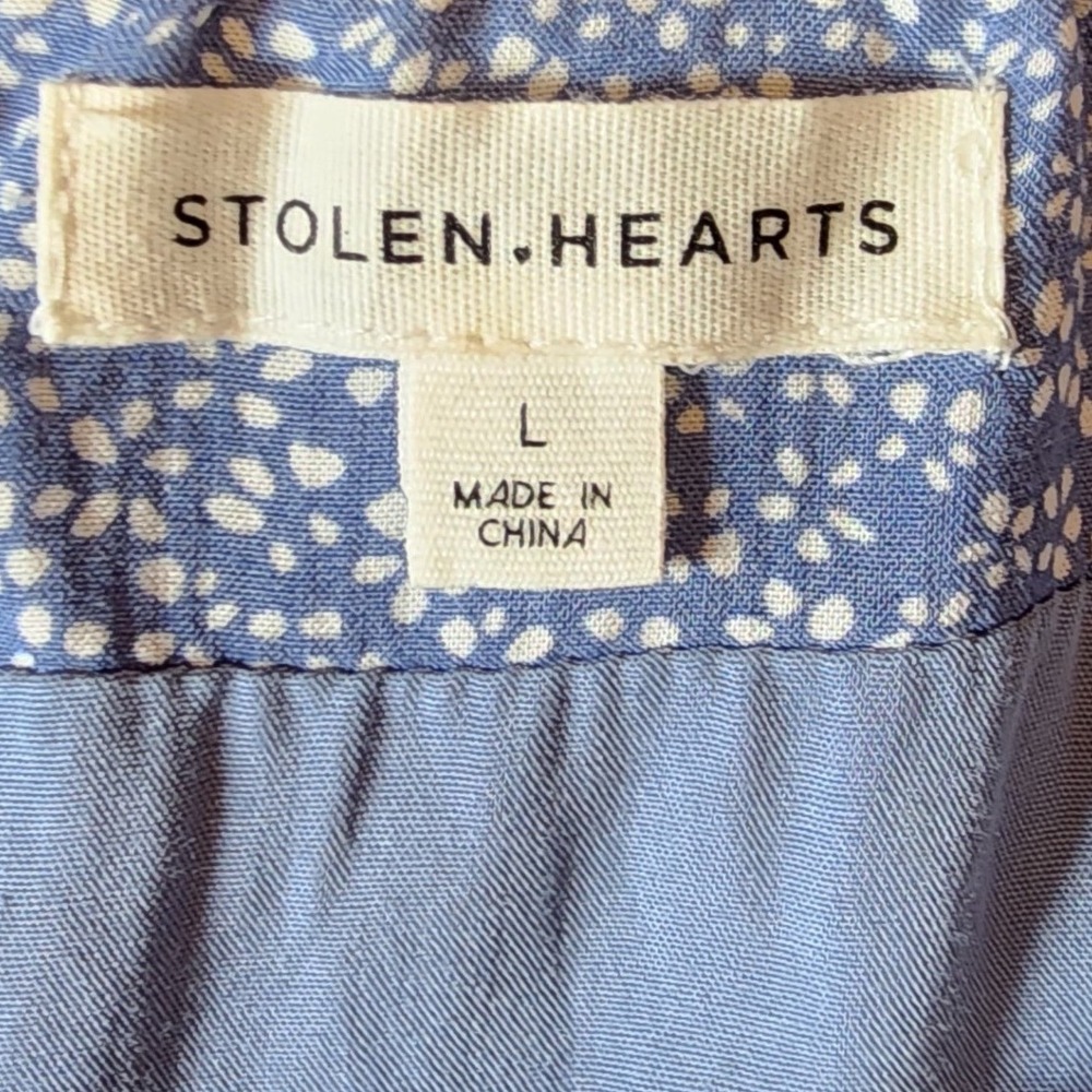 Stolen Hearts Blue Floral Ditsy A-Line Button Front Boho Skirt L - Picture 2 of 6